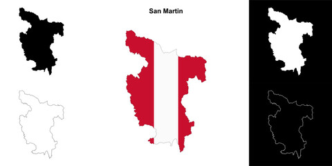 San Martin region outline map set