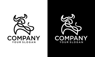 Creative constellation one single hand drawing continues line frame, banner. Vector stock illustration bull isolated on White and black background.