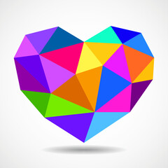 Colorful heart made of geometric shapes isolated on white background. Heart icon for valentine's day