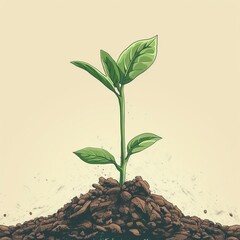 Timelapse style illustration of a seed sprouting, growing from soil into a young plant, emphasizing stages of life and development