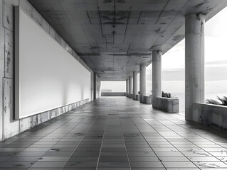 Inside a building. Billboard mockup image, large clean white surface, empty large advertising space, Bigboard