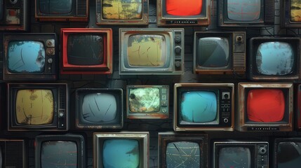 Nostalgic Charm Old Retro Vintage Televisions Set as Background for Classic Imagery
