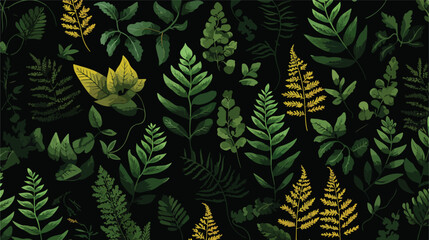 Natural seamless pattern with ferns and green herba - obrazy, fototapety, plakaty