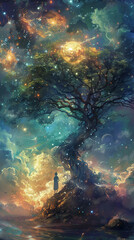 Fototapeta na wymiar Cosmic Arboreal Enchantment
