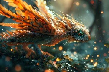 Illustrate a magical beast frolicking in a whimsical creation , ultra HD