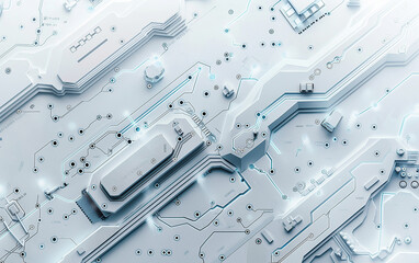 Futuristic electronic circuit board with processor background. Generative AI.