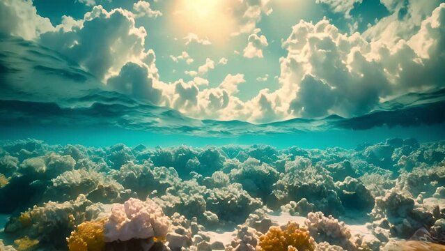 World Oceans Day concept, beautiful underwater scene in the Pacific, save environment theme