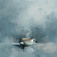 A digital art illustration of a coffee cup with delicate smoke rising, forming whimsical shapes.