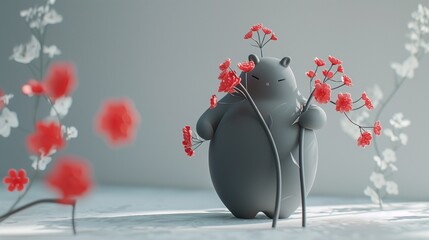 3d rendered illustration of a little guy with a flower