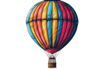 A vivid hot air balloon soaring through a dynamically illustrated blue and orange sky.