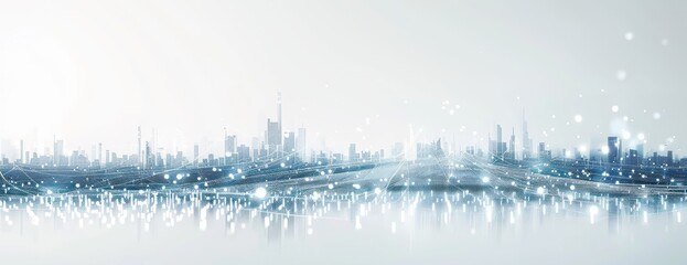 Arrière-plan numérique abstrait d'une ville futuriste avec des lignes lumineuses, concept de paysage urbain et de connexion de données.