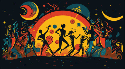 Night party hand drawn contour poster with dancing