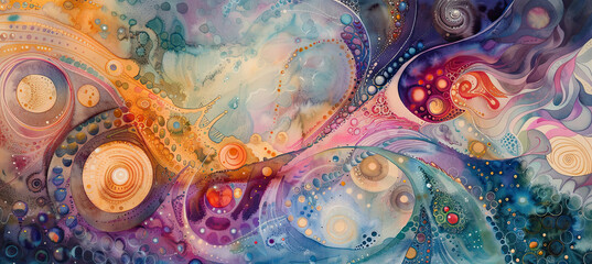 Cosmic Sphere Serenity Watercolor Art