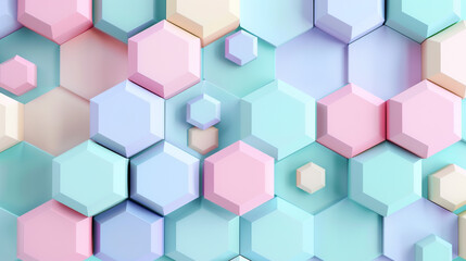 Captivating pastel hexagons and trapezoids in a retro-inspired design.