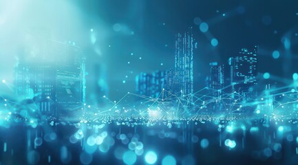 Arrière-plan numérique abstrait d'une ville futuriste avec des lignes lumineuses, concept de paysage urbain et de connexion de données.