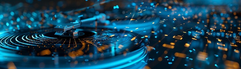 closeupA dreamlike wireframe mesh depiction of music notes morphing into birds, taking flight and carrying melodies across the sky  ,Music