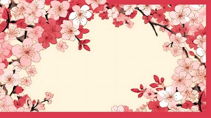 美しい春の桜とピンクの背景に空白のグリーティング カード。バレンタインデー、女性の日、結婚式、誕生日、母の日のための桜,コピースペース,テキスト用スペース,Generative AI