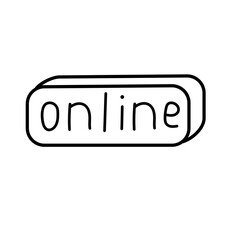 Online, sign. Vector illustration in doodle style.