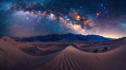Rolling sand dunes at night with the milky way