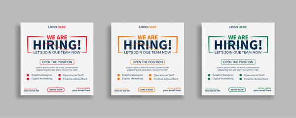 We are hiring job vacancy social media post or square web banner template vector design	