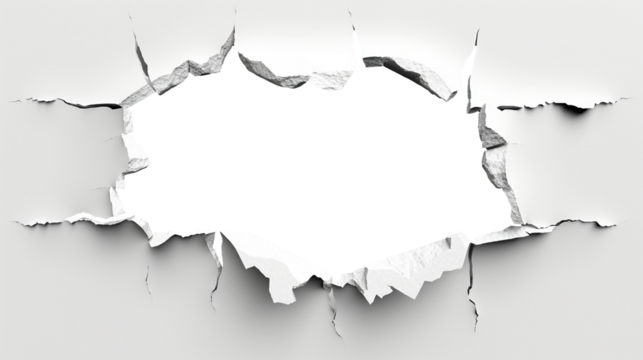 Hole breaking through white wall, cut out 