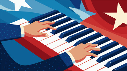 The skillful fingers of a young pianist a member of the community orchestra bring to life the iconic melody of The StarSpangled Banner in honor of the. Vector illustration
