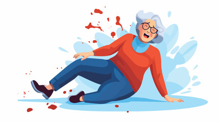 Old woman falls down falling with heart attack pain