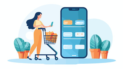 Online shopping concept. Woman with mobile phone sm