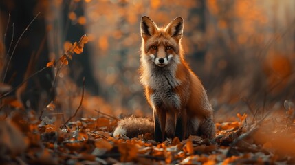 Naklejka premium A fox sitting in forest