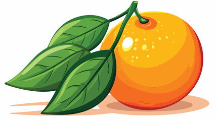 Orange with leaf. Tropical fresh fruit drawn in sim - obrazy, fototapety, plakaty