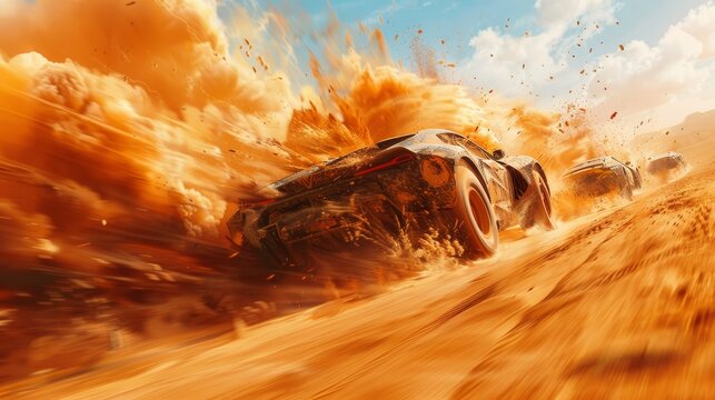Craft an image depicting a high-speed chase through the desert