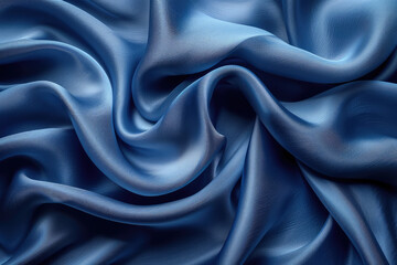  A blue silk fabric with a rich texture, showcasing the elegance of its folds and the deep color. Created with Ai