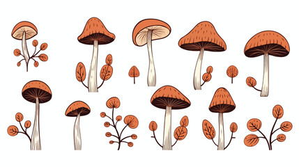 Outlined Asian shimeji mushrooms. Bunch of wild for - obrazy, fototapety, plakaty
