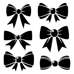 Vector illustration. Set of different black bows. Sticker template.