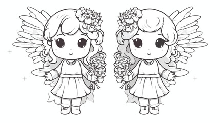 Pair of cute little angels carrying floral wreath t