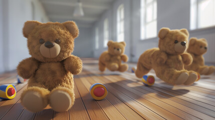 fuzzy brown teddy bears with black eyes and noses