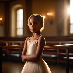 Little ballerina, girl doing stretching on a black background