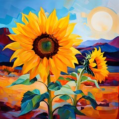 an abstract painting of sunflower
