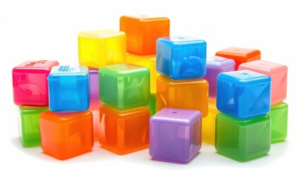 Colorful pile plastic blocks toy isolated on white background. AI generated image