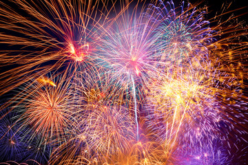 colourful firework display set for celebration happy new year and merry christmas and  fireworks on...
