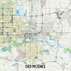 Des Moines, Iowa, USA map poster art