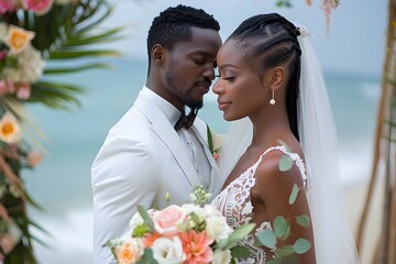 African American Wedding Couple Sharing a Tender Moment
