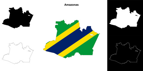 Fototapeta premium Amazonas state outline map set