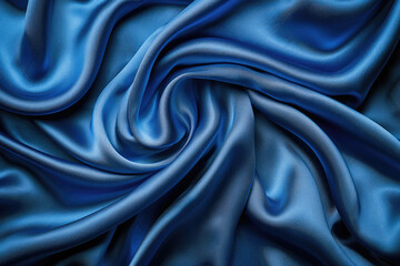 Blue silk fabric, background image, macro photography. Created with Ai