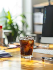 Iced Black Coffee on Modern Home Office Desk