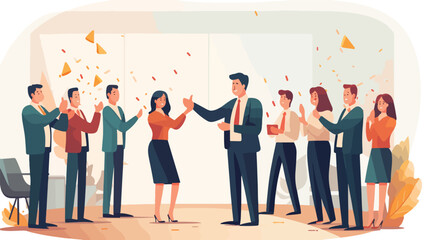 People congratulating colleague with business achie - obrazy, fototapety, plakaty