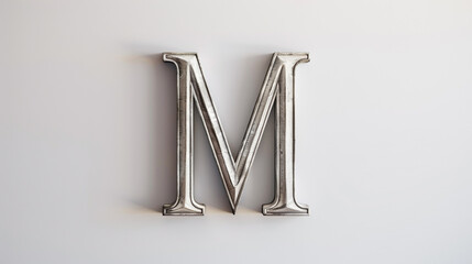 "M" presented with boldness and authority against the clean white surface, making a statement.