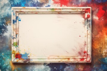 An empty primed canvas sits on an abstract colorful background