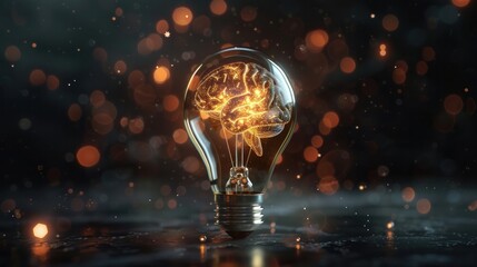 Creative inspiration concept, light bulb with brain icon inside metaphor for good idea, solution thinking answer, power of pendulum think effect others 