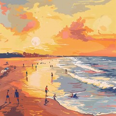 beach scenary . on afternoon . oil painted style